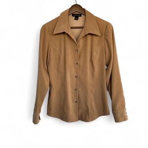 Harold's Camel suede button up shirt Size 8 Career #suede